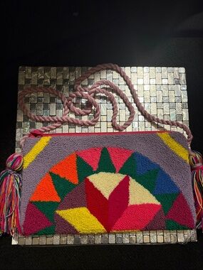 Colorful Geometric Handwoven Crossbody Bag - Pink Multicolor